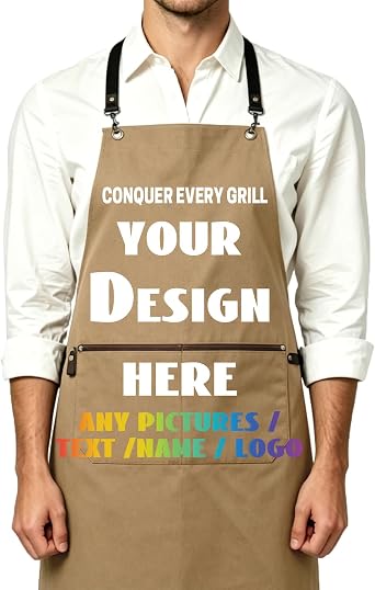 IKEPOD Custom Apron for Men with Photo Text, Personalized Outdoor BBQ Grill Dad Apron, Rugged Birthday Housewarming Gift