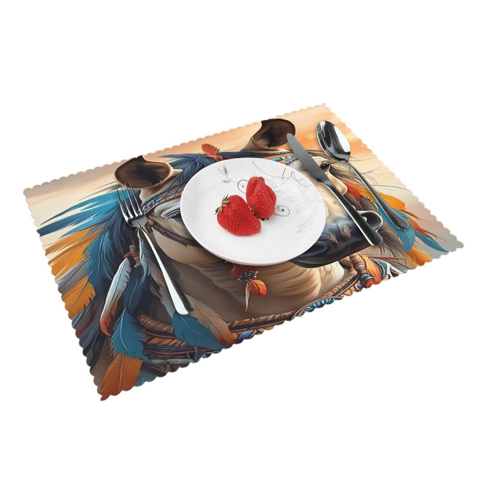 Tribal Horse Placemats Set of 4 Print Table Mats Place Mats Table Decor for Kitchen Dining 12X18 in