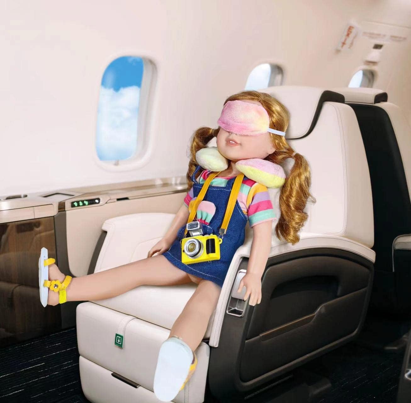 14-inch-Doll-Clothes and Travel-Suitcase Play Set Accessories - Including Luggage, ​2 Sets of Doll Clothes, Shoes Sunglasses Camera Computer Travel Pillow Blindfold Passport Tickets