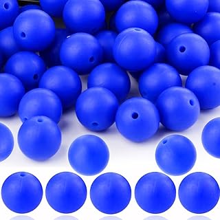 60pcs Silicone Beads, 15mm Silicone Beads Bulk Round Rubber Beads for Keychain Making Kit Silicone Focal Beads Loose Beads for Necklace Bracelet Lanyard Making Blue