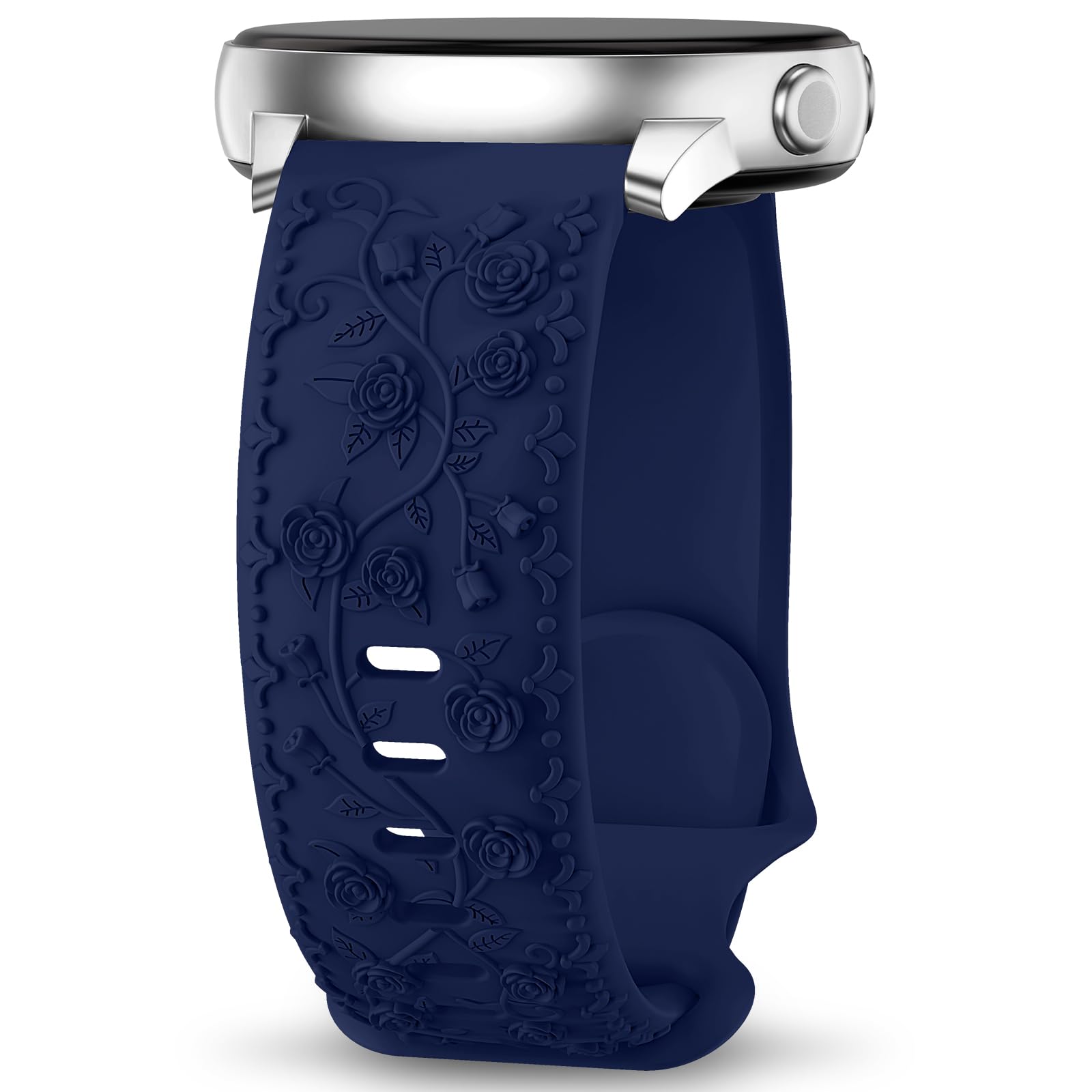 Bracelet de rechange en silicone souple avec gravure florale compatible avec Samsung Galaxy Watch 6/5/4 40 mm, 44 mm, Galaxy Watch 5 Pro 45 mm, Galaxy Active 2, Galaxy Watch 3, 20 mm