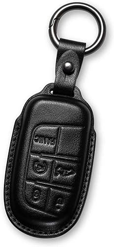 Smyfob Funda de cuero para llavero compatible con Jeep y Dodge Chrysler de 5 botones funda para llavero de automóvil brújula marrón Grand Cherokee L