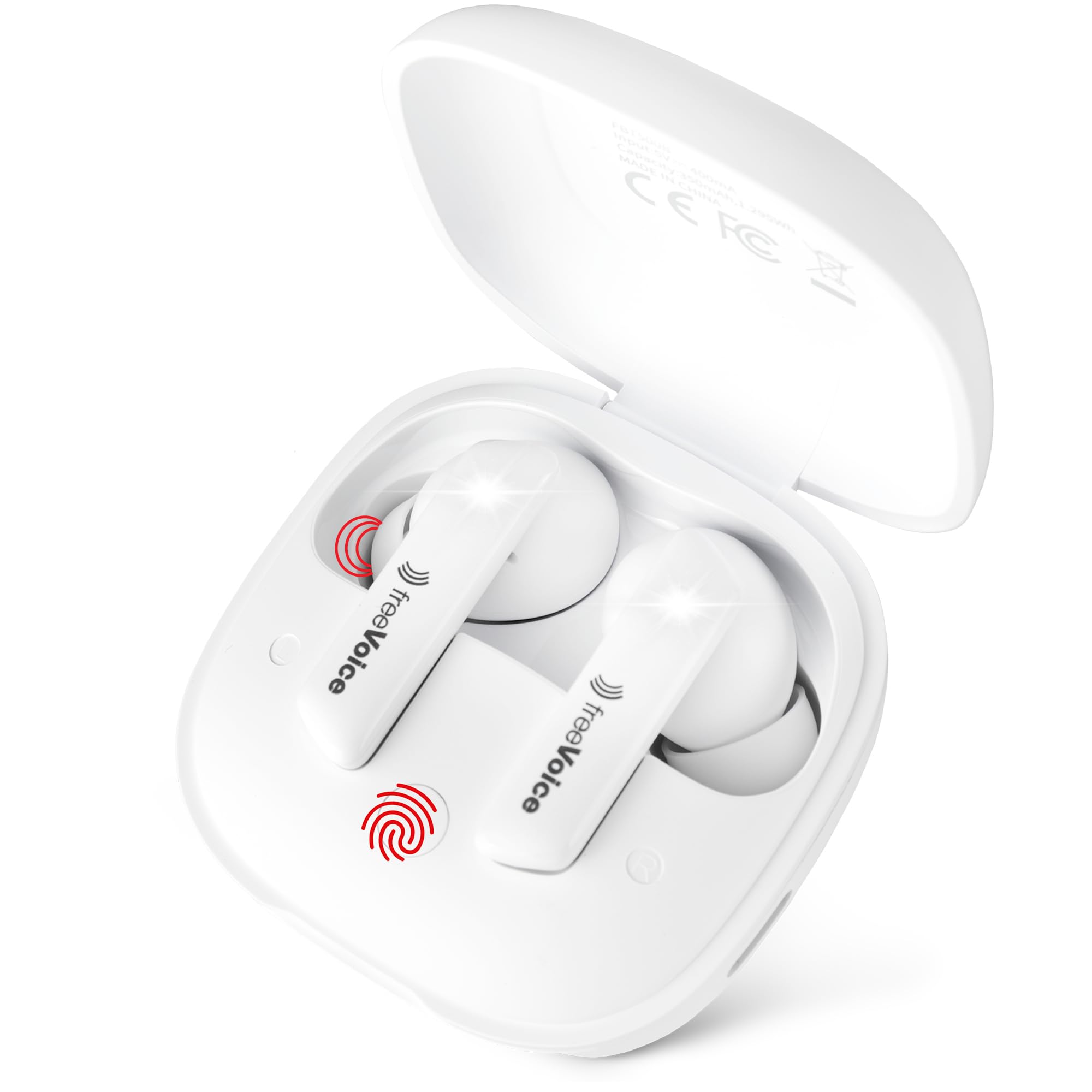 freeVoice Wave 500 earbuds in charging case