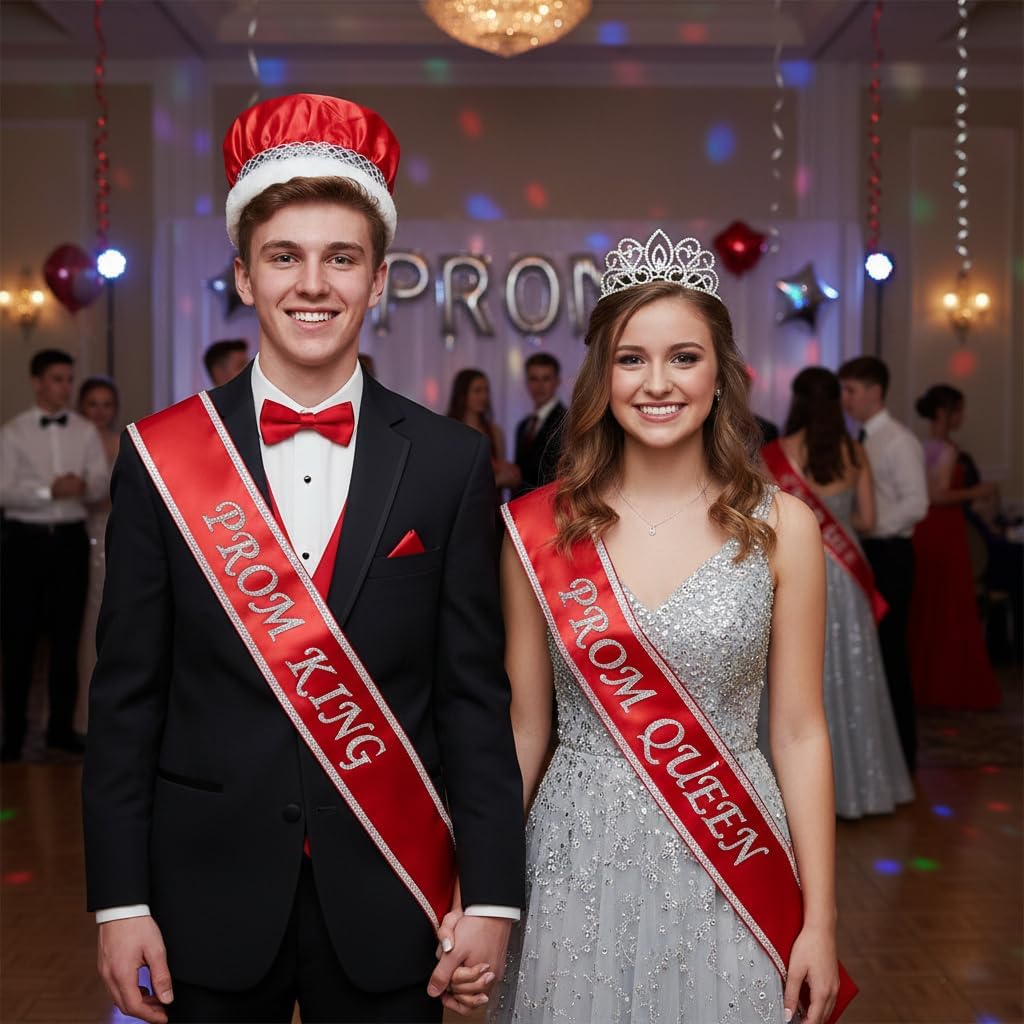 Crushed Satin King Crown and Adela Queen Tiara Royalty Set