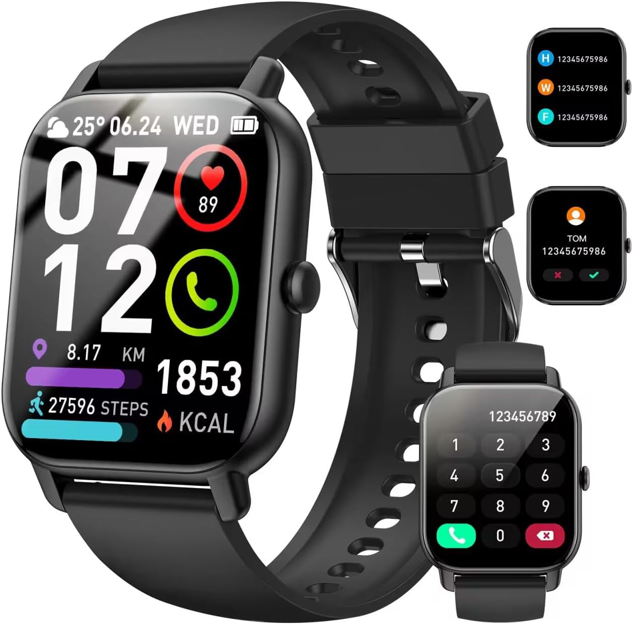 Smart Watch Answer/Make Calls, 1.85" Smart Watches for Women and Men, Fitness Watch SpO2/Heart Rate/Sleep Monitor, 112 Sport Modes, Calorie/Step Counter, IP7 Waterproof Fitness Tracker for Android iOS
