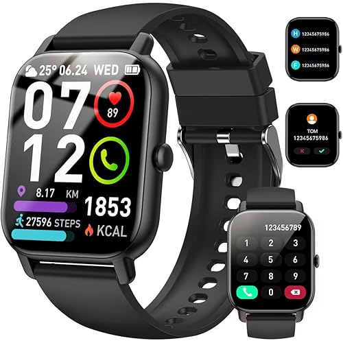 Smart Watch (Answer/Make Calls), 1.85" Smart Watches for Men 110+Sport Modes Fitness Watch with Sleep Heart Rate Monitor, Pedometer, IP68 Waterproof Activity Trackers for iOS Android Smartwatch