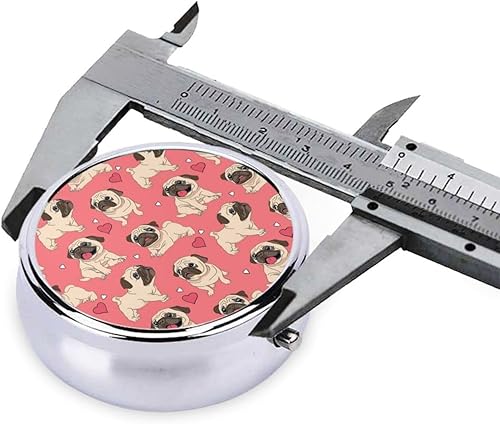 Miniatura 4 de Caja de píldora redonda de la impresión del perro del pug, caja de almacenamiento redonda de la medicina de la galjanoplastia
