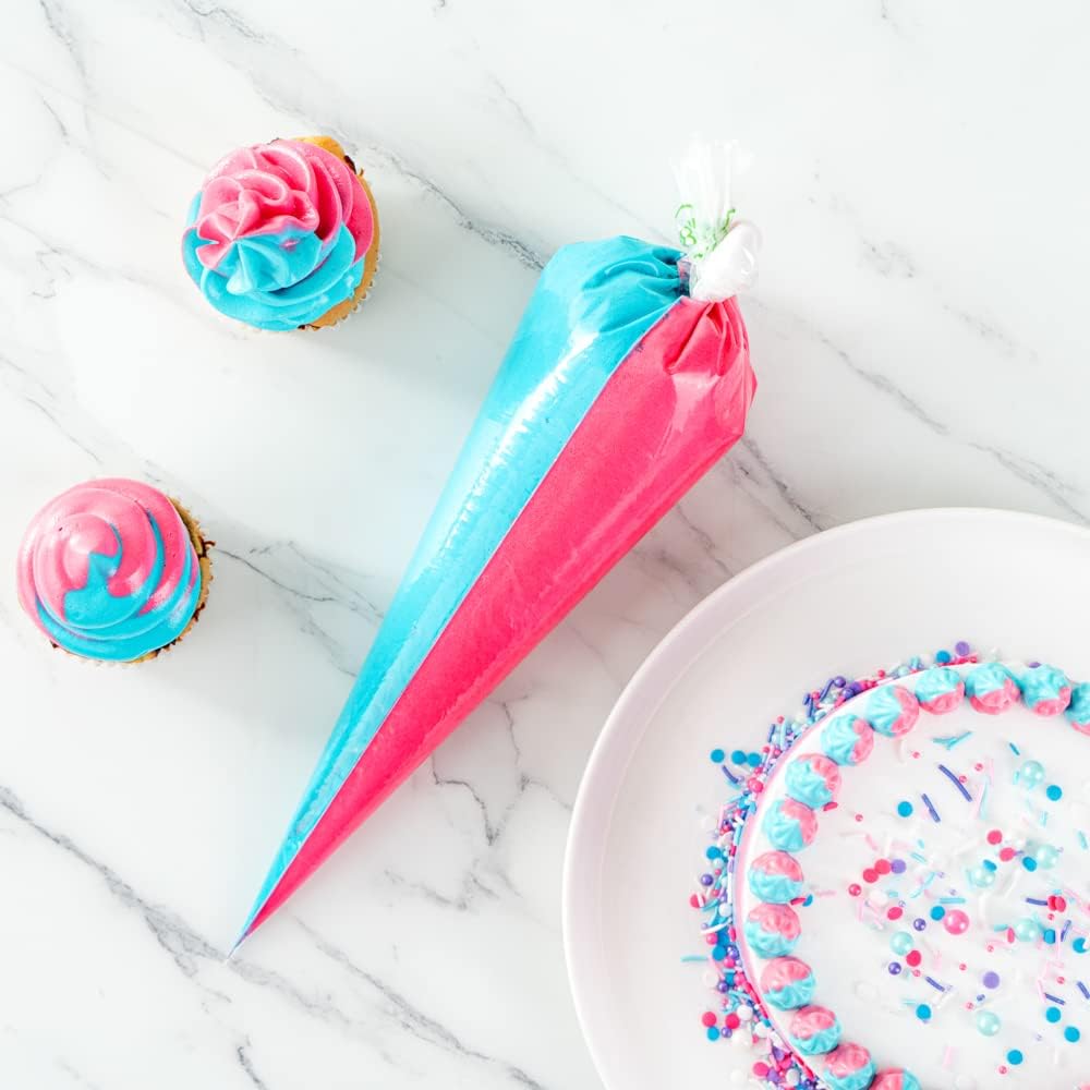 Restaurantware Pastry Tek 17.7 x 9.5 Inch Two-Color Icing Bags 100 Thick Multi-Color Piping Bags - Sustainable For Icing Frosting & Buttercream Clear Plastic Disposable Piping Bags For Cakes
