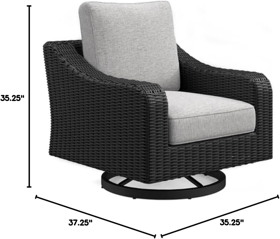 BOWERY HILL Outdoor Swivel Lounge Chair with Cushion, 360-Degree Swivel, Black Resin Wicker and Aluminum Frame, UV-Resistant Nuvella Fabric, Powder-Coated Finish, 35" W x 37" D x 35" H, Patio Seating
