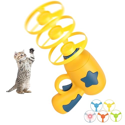 Flying Disc Launcher Cat Toy - with Shooters & Glowing