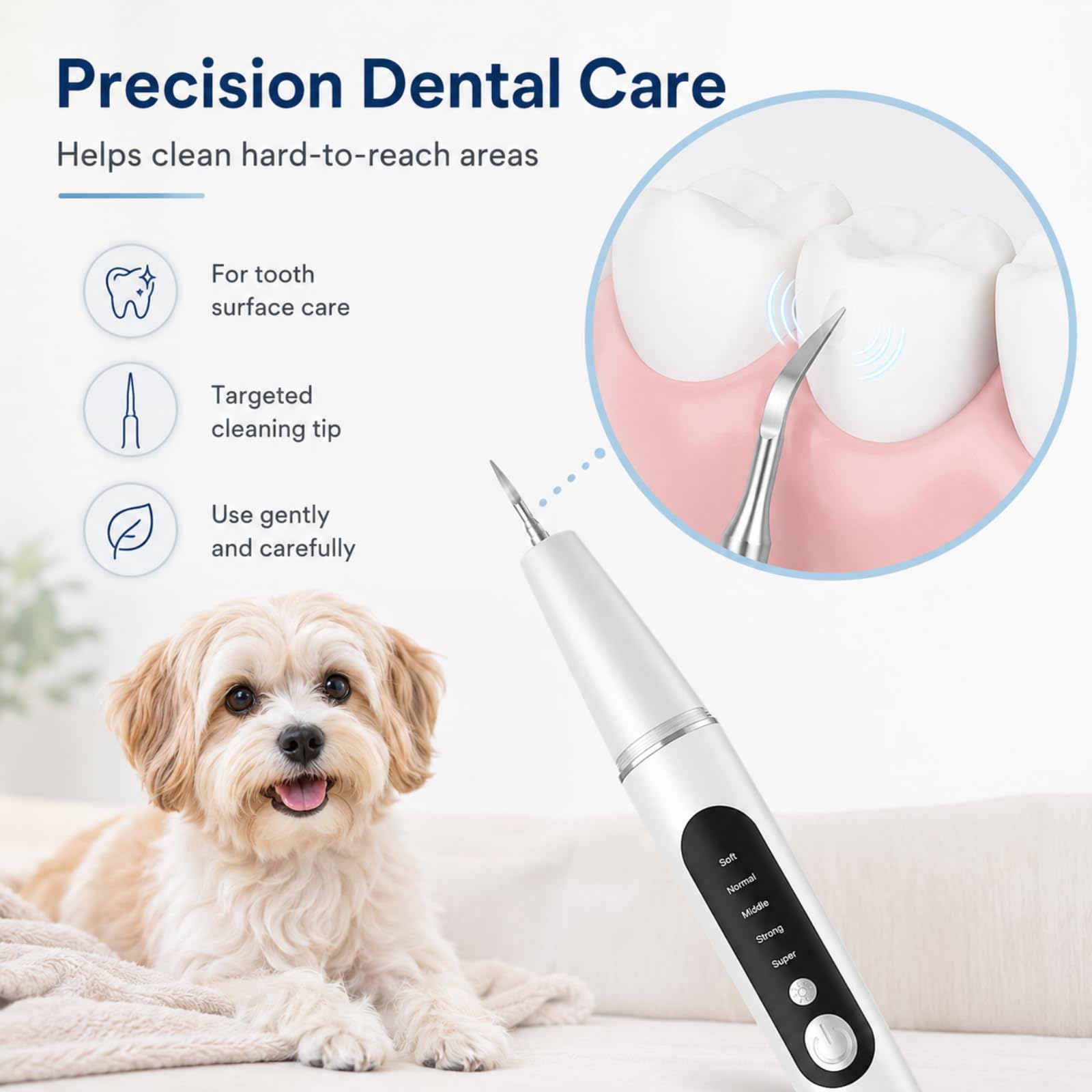 Pulitore dentale ad ultrasuoni per animali domestici, uno strumento di pulizia e cura dentale per cani, con 5 livelli di intensità, trattamento superficiale per tartaro e macchie, kit di pulizia orale