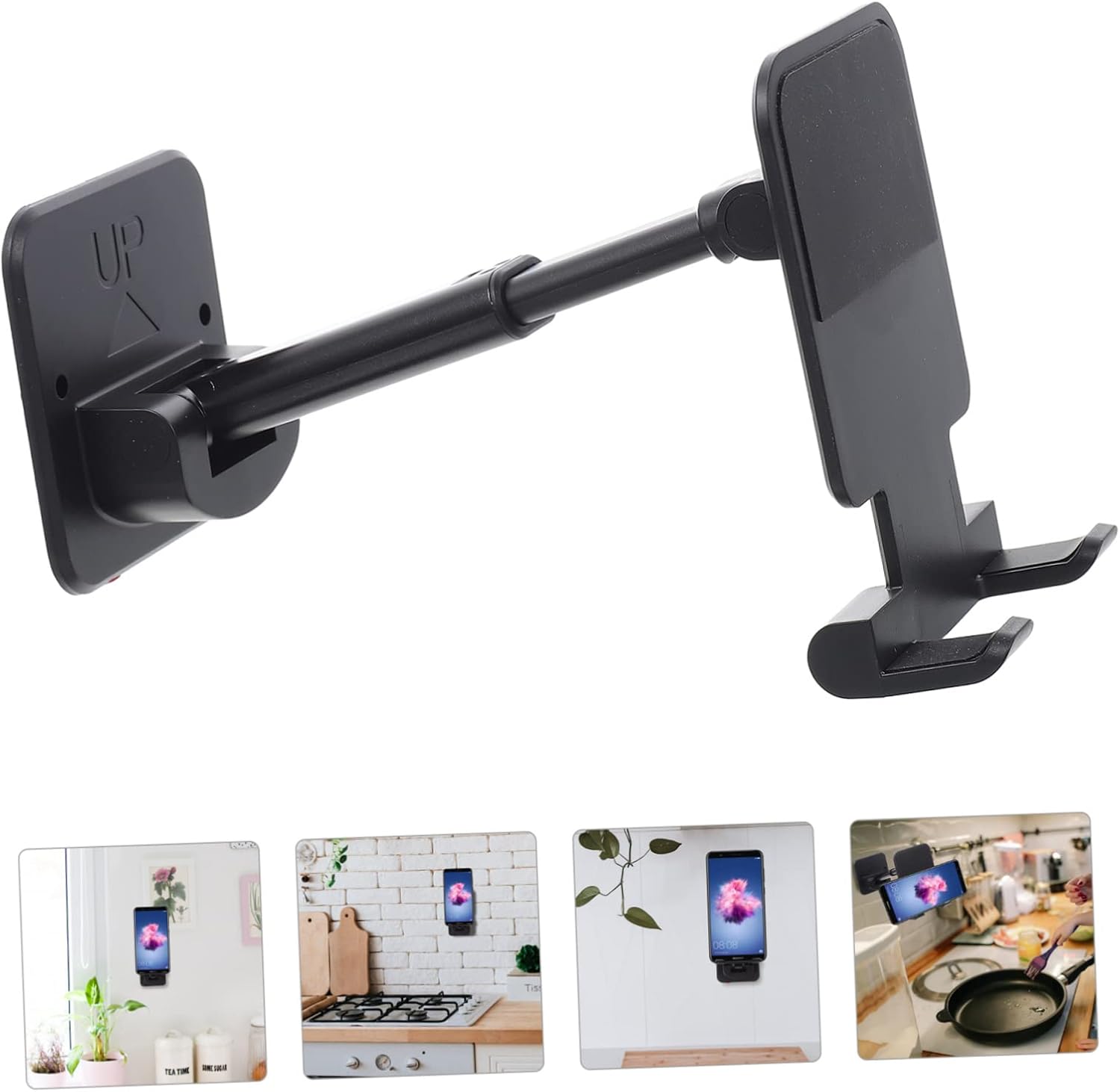 SECFOU Phone Holder Cell Phone Stand for Bedroom Kitchen and Office Strong Adhesive Base Material Compact Design for Easy Storage Compatible All Smartphones