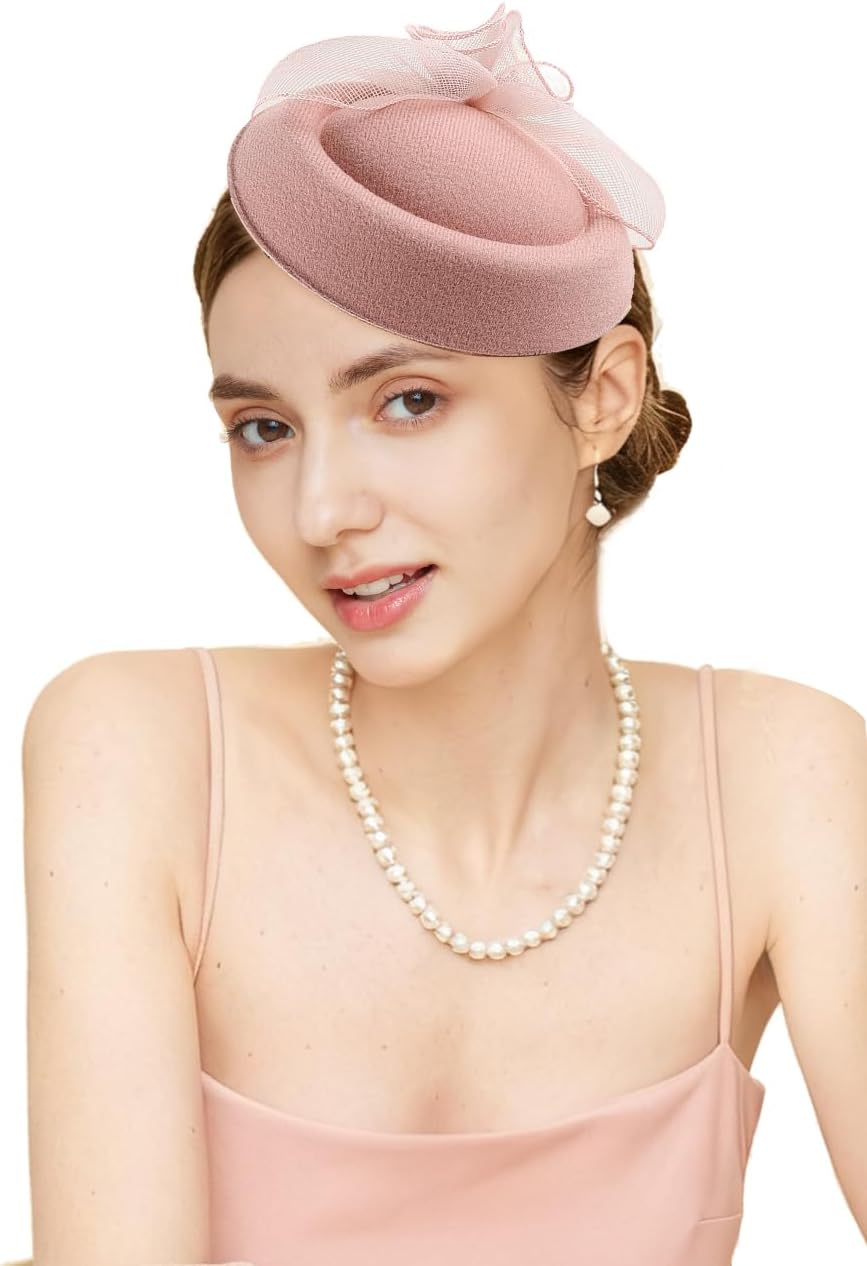 Gionforsy Fascinators Hats Pillbox Tea Party Fascinator Hats for Women Feather Veil Hat Headband for Cocktail Wedding