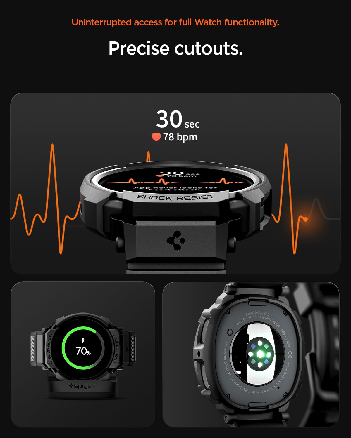 Spigen Funda y Correa Rugged Armor Pro de TPU Compatible con Samsung Galaxy Watch 8 44mm (2025) - Negro Mate