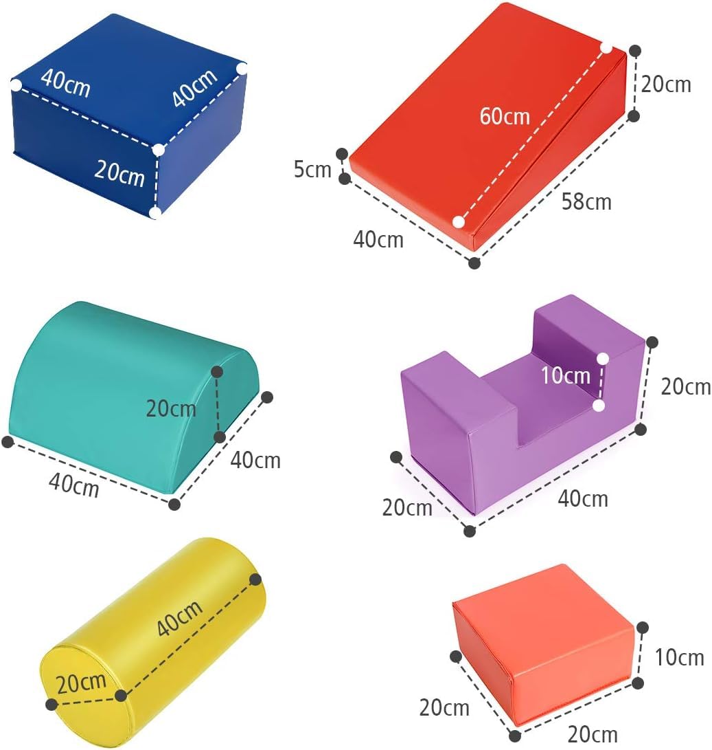 FANTASK 6 STK. Schaumstoffbausteine Farbe, Baby Softbausteine aus Schaumstoff, Riesenbausteine zum Toben und Klettern für Schulkinder, Großbausteine Mehrfarbig, für Kinder im Vorschulalter