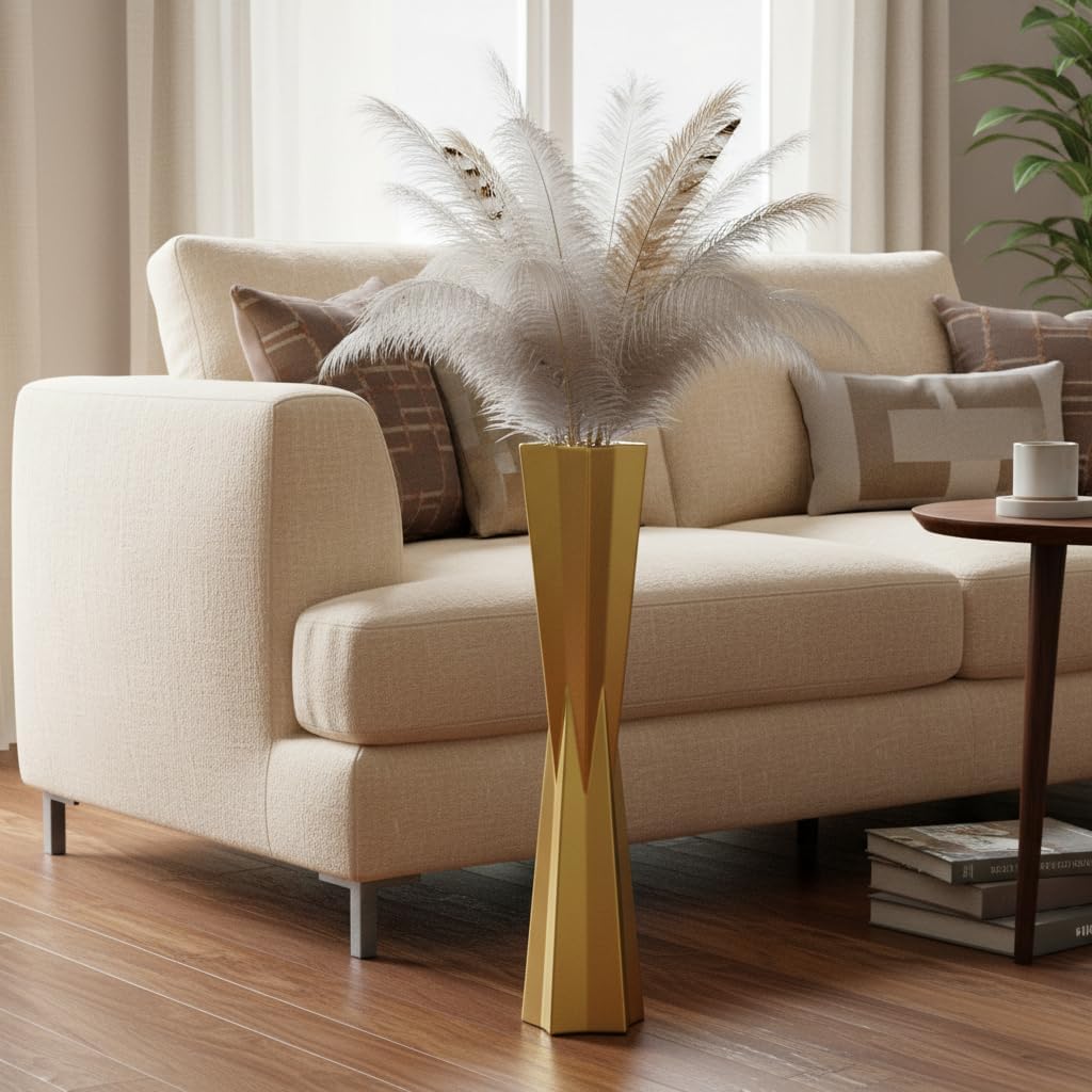 Star Tapered Gold Floor Vase, 27.5" Tall Modern Decorative Vase for Large Pampas Grass, Feathers, Dried Reeds, Luxury Home Decor Centerpiece for Living Room, Entryway, Fireplace - Resin