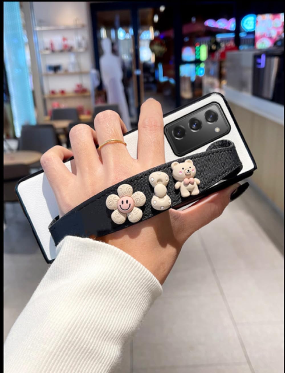 かわいいリストストラップ PU レザー電話ケース Samsung Galaxy Z Fold 3 2 リストバンドカバー Galax