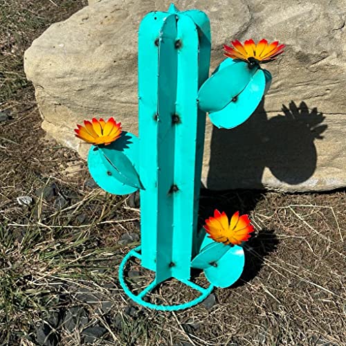 Metal Saguaro Cactus - Garden Art (Turquoise)
