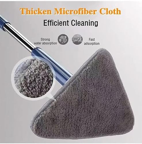 360° Rotatable Adjustable Cleaning Mop, Triangular Cleaning Mop Telescopic Scrubber Brush For Hardwood Windows Floor Wall Tile Triangle Mop Set With 6Pcs Cloth (Blue Mop) #TOP5