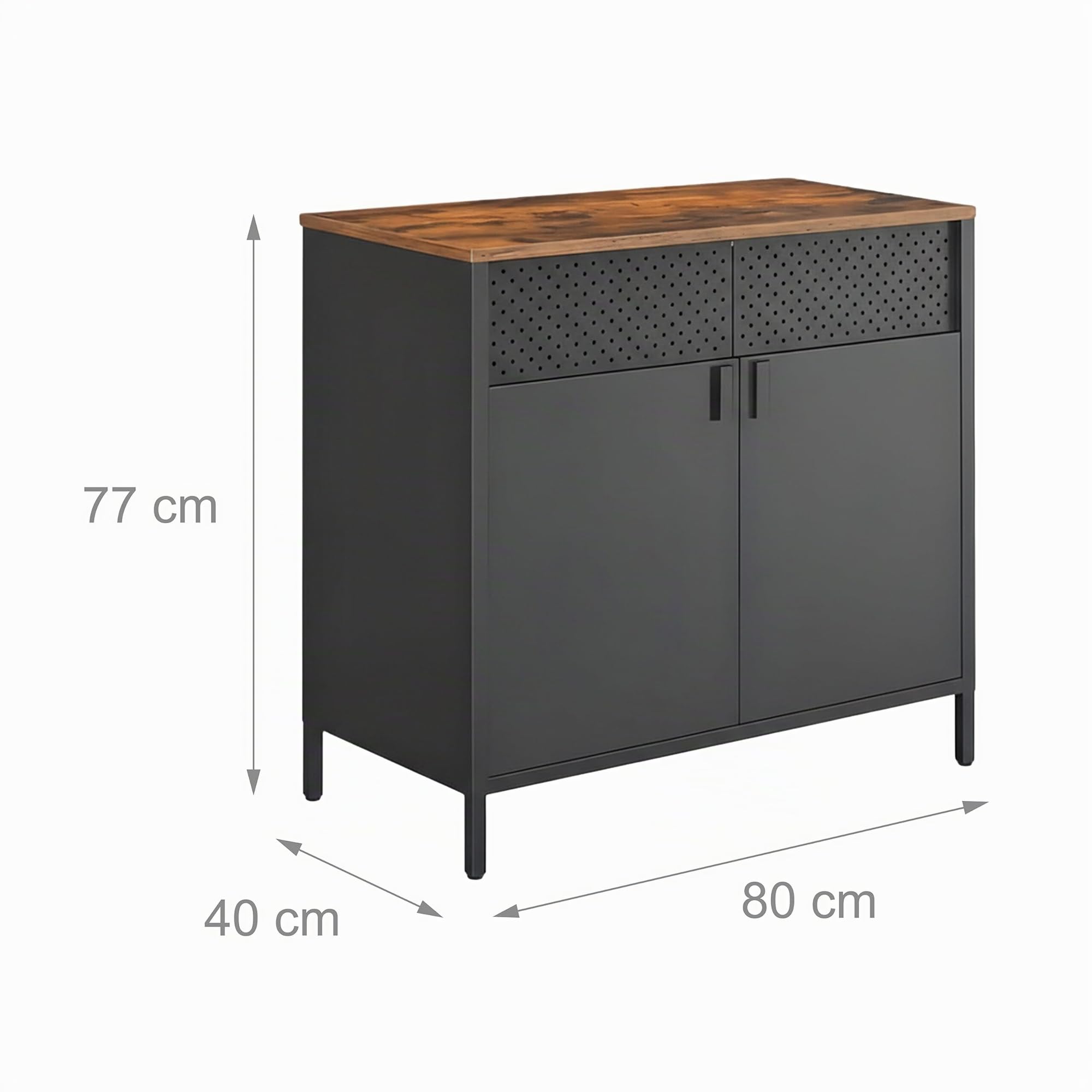 Relaxdays Metallschrank, HxBxT: 77 x 80 x 40 cm, 2 Türen, Verstellbarer Einlegeboden, Büroschrank Metall, schwarz/braun