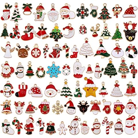 COGCHARGER 96 Pieces Christmas Charm Pendants Santa Hat Snowflake Pendant Christmas Enamel Charms for Jewelry Earring Gift Making Holiday Decoration Cover