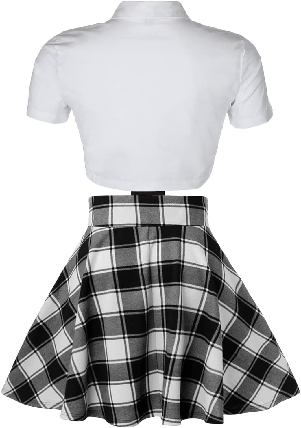 Women's 2 Piece School Girl Outfit Costume Tie Shirt Plaid Skirt Set Club Cosplay School Girl Uniform Role Play Set(Black, L) - Image 2