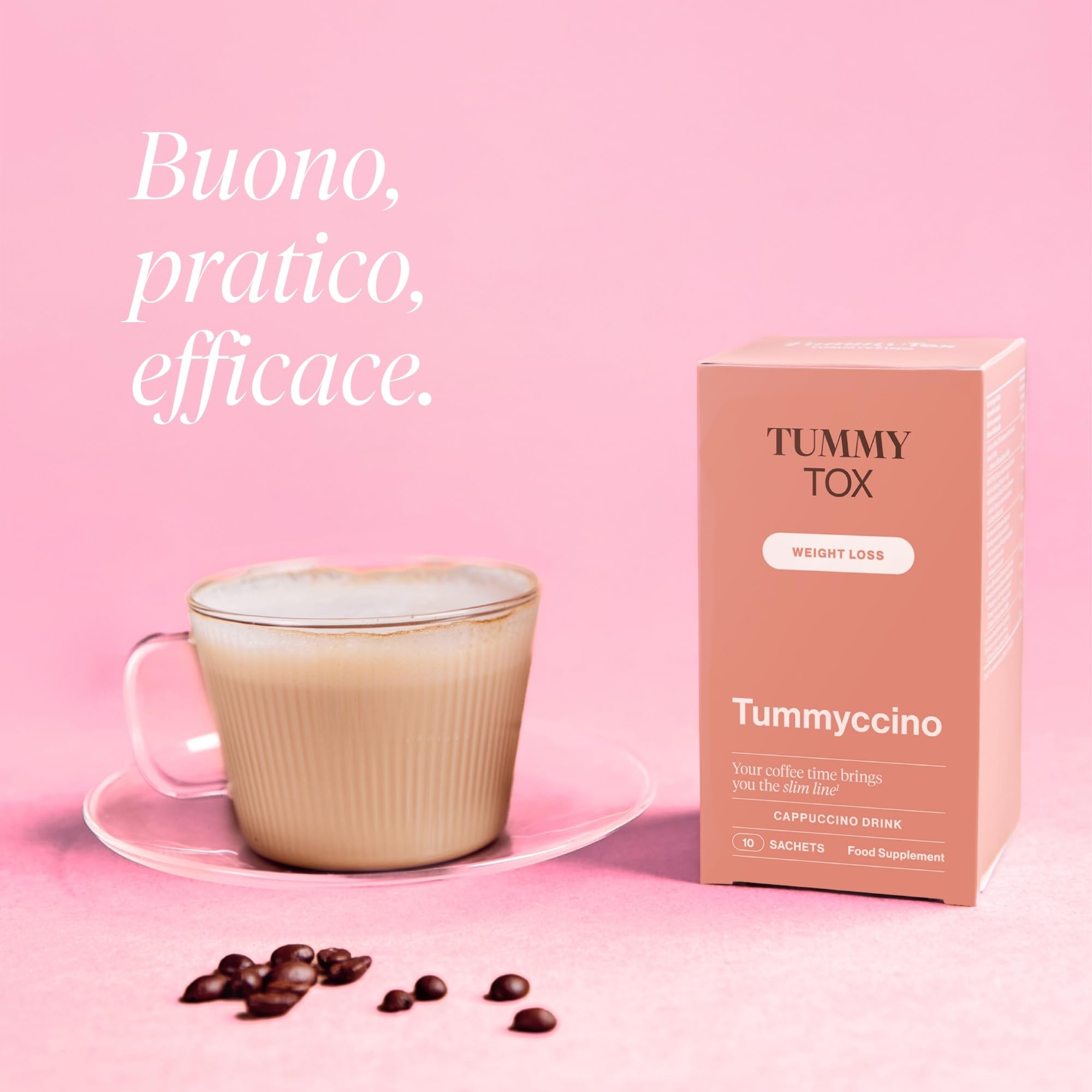Bevanda al Caffe con Caffeina, Guarana, Inulina e Cicoria Solubile con Estratto di Caffè Verde - Arôme Cappuccino, 30 Bustine, Tummy Tox Tummyccino