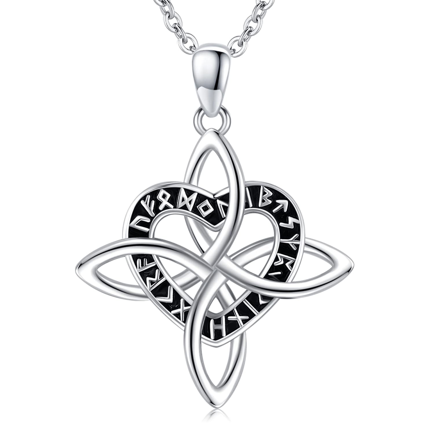 TwoAnts Wikinger Kette 925 Sterling Silber Herz/Hexenknoten/Unendlichkeit Anhänger für Keltische Halskette Norse Rune Kette Wikinger Schmuck Amulett Geschenke für Frauen Männer