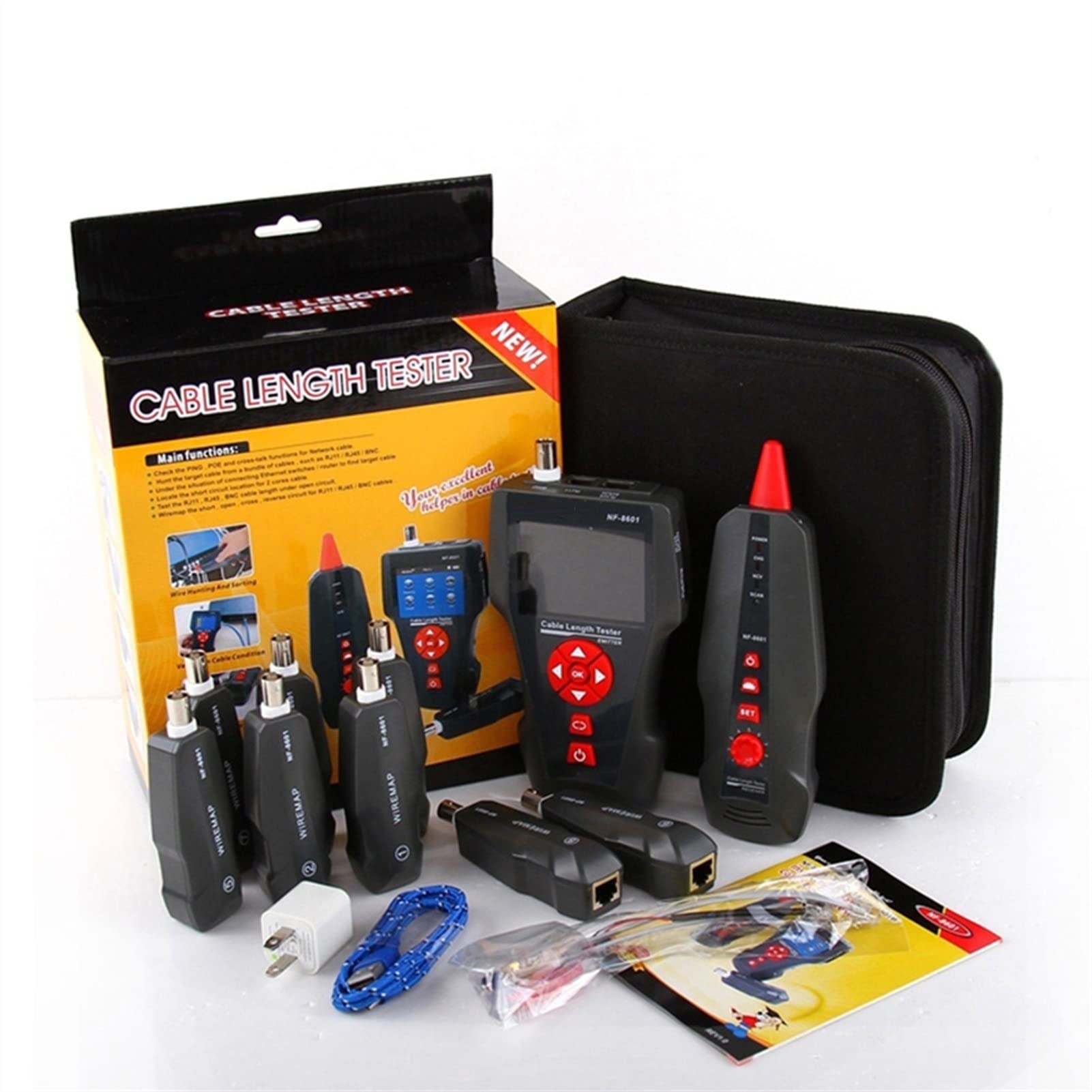 Tester kabli sieciowych, Oryginalny Updated Funkcja Multipurpose Linia Tracker POE-PING Tester pomiaru długości kabel z 8szt zdalnego NF8601W