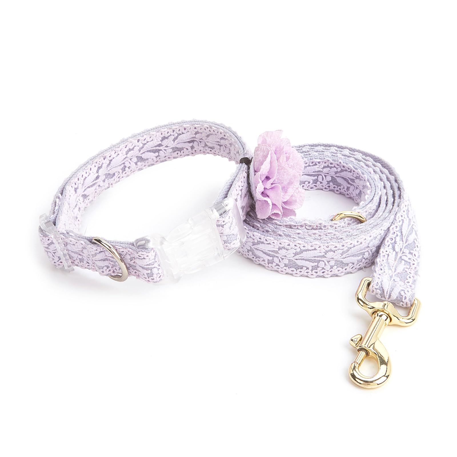 UOSIA Female Dog Collar and Leash Set Lightweight Puppy Collar Cute Purple Floral Dog Collar with Flower Bow for Small Medium Dogs M — image 1