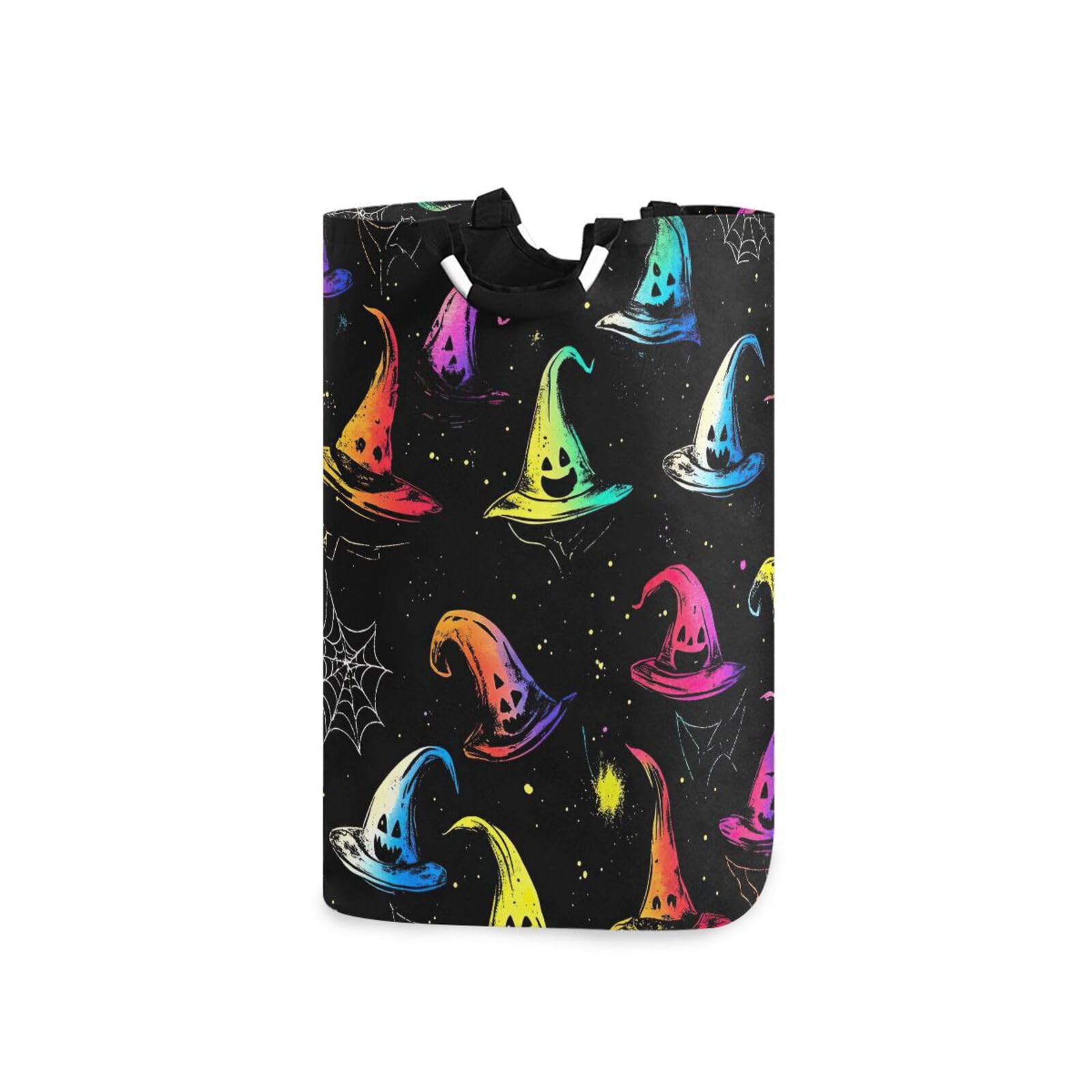 Jihqo Laundry Hamper Basket Halloween Witchy Hats Collapsible Nursery Storage Bin Waterproof Clothing Baskets for Home Bedroom Bathroom Washing Room