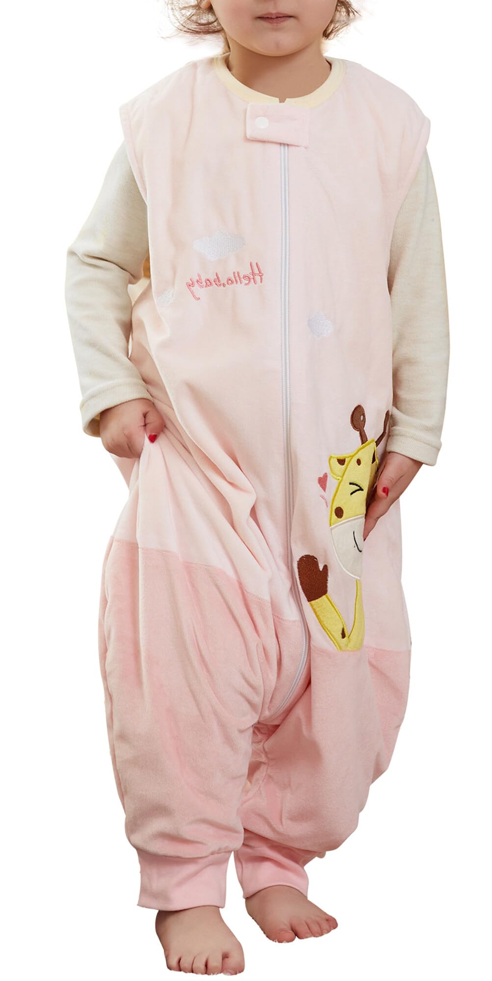 Happy CherryUnisex Baby Sleeping Bag with Feet Sleeveless Warm Lightweight Sleepsuit Cotton Fleece Soft Wearable Blanket for All Seasons