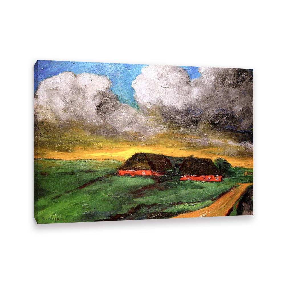 RXNHGJDS Emil Nolde Seascape Canvas Wall Art Farm in the Marshes Expressionist Abstract Ocean Poster Emil Nolde Artwork Wall Decor for Living Room Bedroom Office Home Decor110x80cm(43x31in) Frame