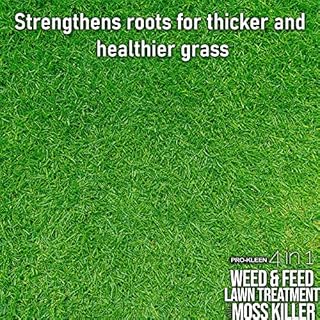 Pro-Kleen 4 in 1 Weed and Feed Lawn Treatment with Moss Killer - Greens Grass, Kills Weeds & Moss & Fertilises Grass - Apply from May-August - Covers up to 78m2 - (2.5kg)