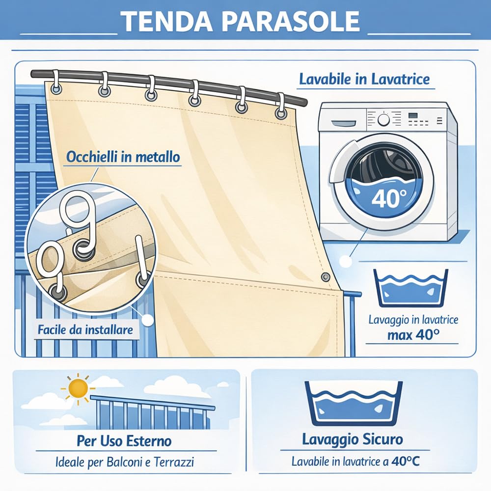 INTRECCI Tenda da Esterno per Balcone con Anelli in Tessuto, Tenda da Sole Resistente con Anelli Lavabile a Caduta, 150x300 cm, Riduce Luce e Calore, Migliora la Privacy, Fantasia a Righe Marrone