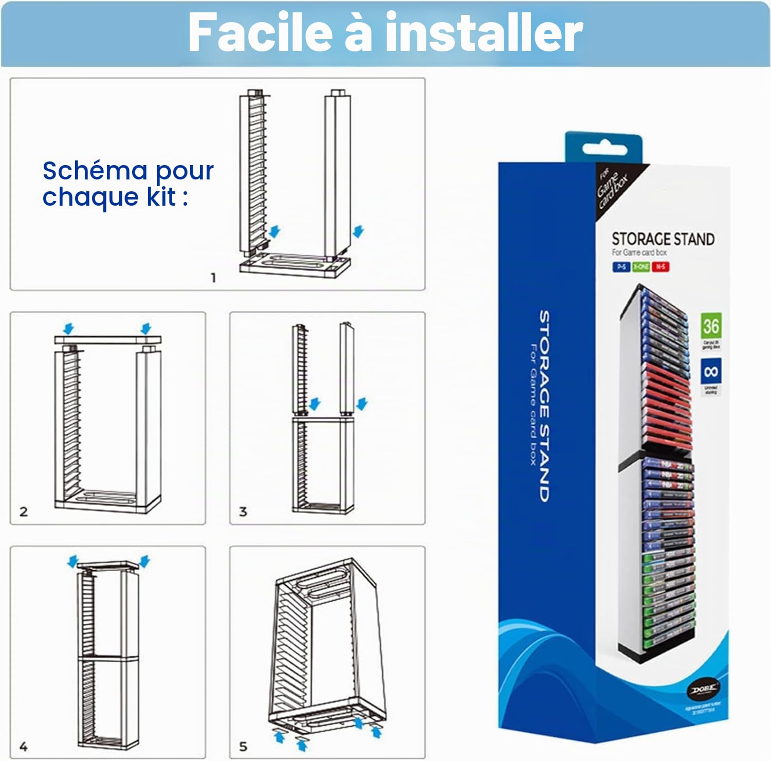 Yolispa Support de disque de jeu, vidéo, étagère de rangement pour jeux vidéo, 36 disques de jeu pour PS5