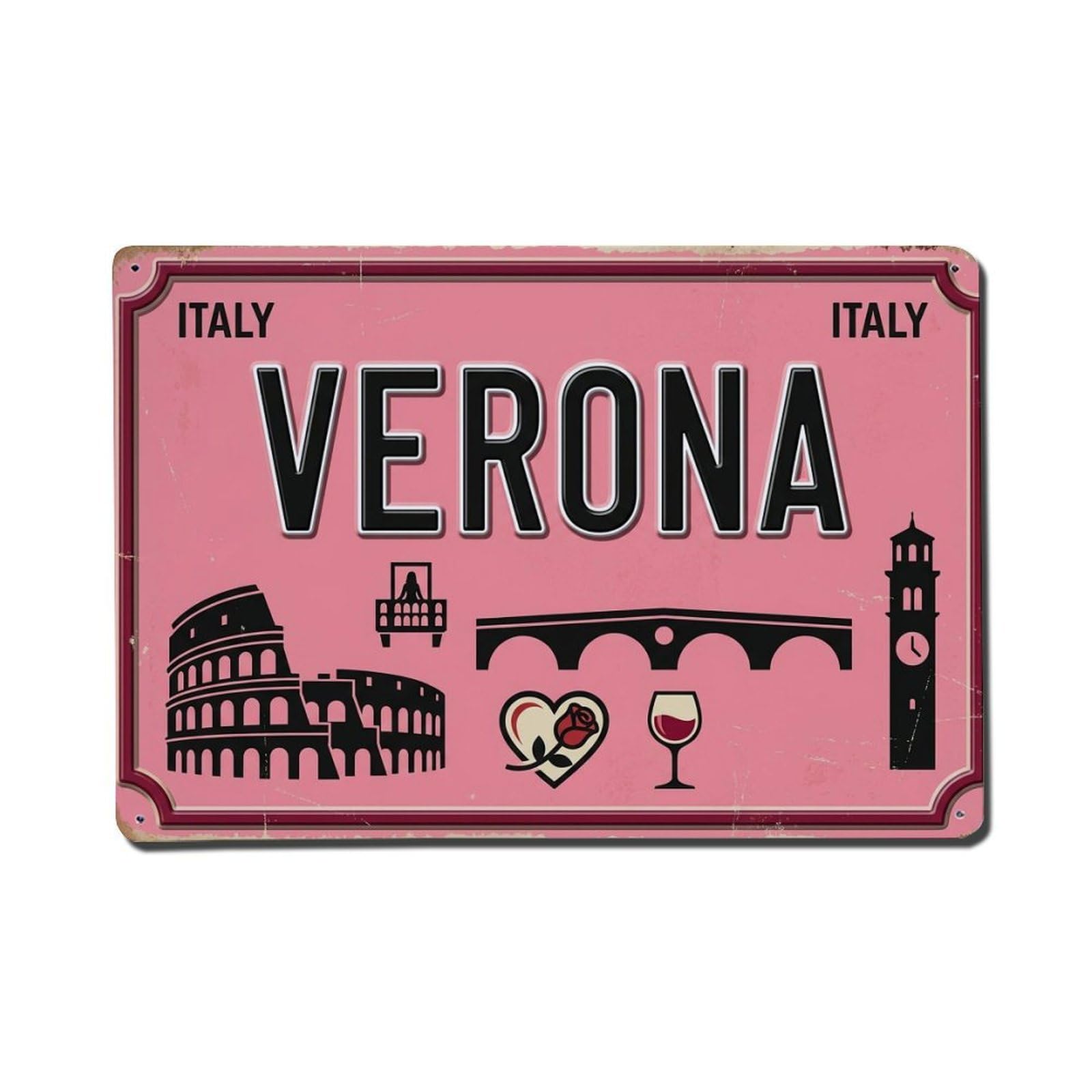 Cxhjca 8X12inch(20X30cm) Vintage Travel Verona Italy Arena Balcony Metal Tin Sign