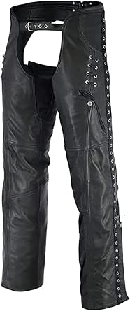Daniel Smart Motorcycle Leather Chaps - All-Season Unisex Biker Pants With Thermal Liner & Adjustable Fit