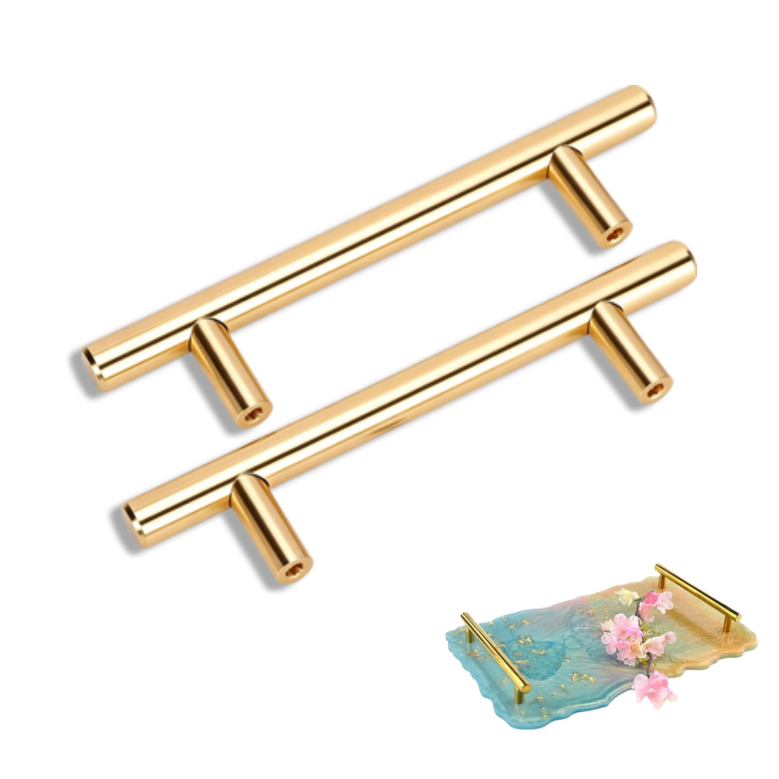 Cyrank Handles for Resin Tray Mold, Replacement Handle for Serving Tray with Mounting Accessories Gold Resin Tray Handles for Faux Agate Tray, Serving Board, Wine Cabinet