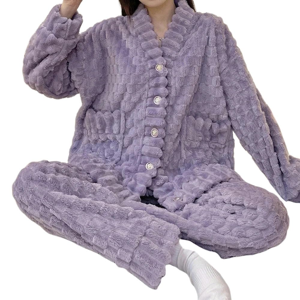 Pyjama Großer Sichtpyjama -Set Frauen Warme Hauskleidung Winter Pyjama Sweatshirt Warme Hauskleidung-rot-4xl (90-100 Kg)