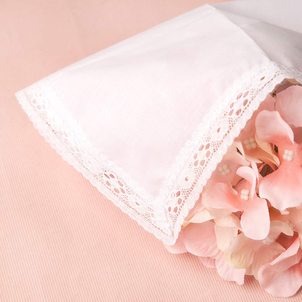 Houlife Femme Mouchoirs en 100% Coton 10x10''/25x25cm Dentelle Doux Blanc pour Mariage Lot de 6 Pièces