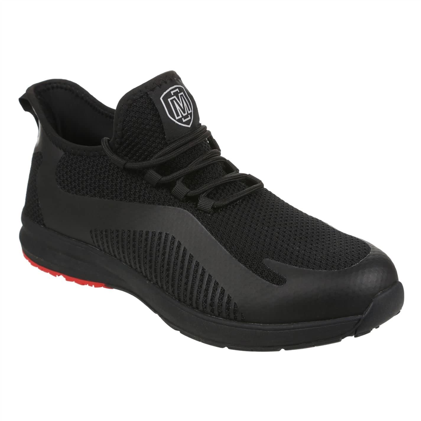 Iron Mountain Men's Work and Utility Safety Shoes With Steel Toe Cap and Protective Midsole Workwear Safety Work Safety Trainers S1P SRC, Black/Red Sole, UK 11 / EU 45