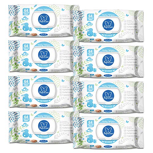 PapilionÂ® Quilted Soft, Fragrance Free, HypoAllergenic, Baby Wet Wipes - Made With Purified Water, 64 Sheets (Pack of 8)