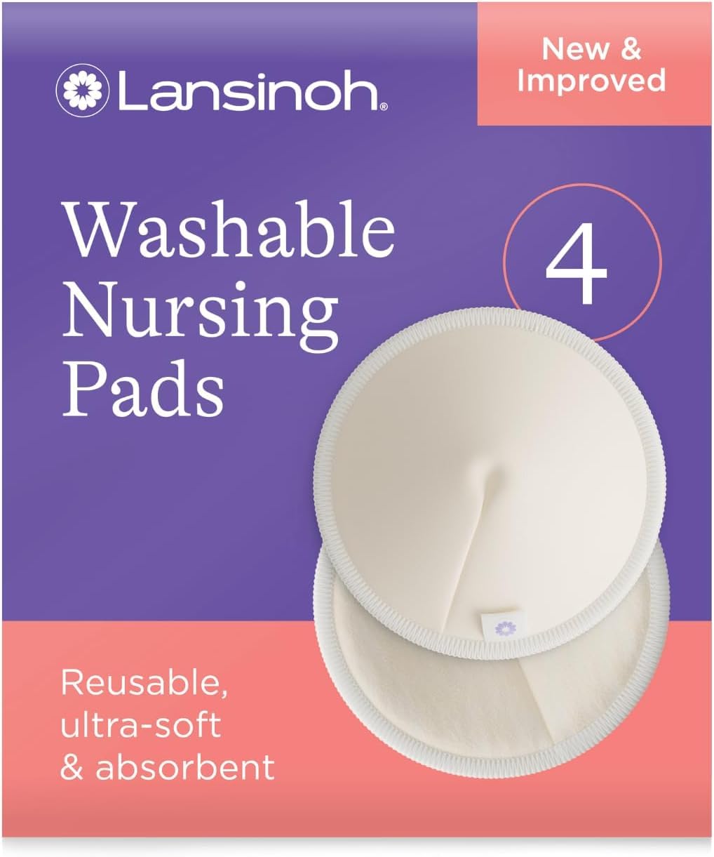Lansinoh Washable Nursing Pads for Breastfeeding Moms, Teardrop Contoured Bamboo Viscose Pad, 4 Reusable Breast Pad for Every Day and Night Use, Quick & High Absorption, Includes Mesh Wash Bag, White-image-33