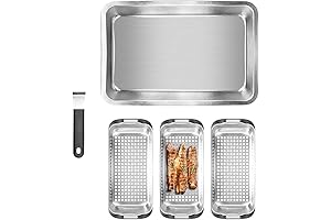 3-Piece Stainless Steel Grill Pan and Serving Tray with Clip-On Handle