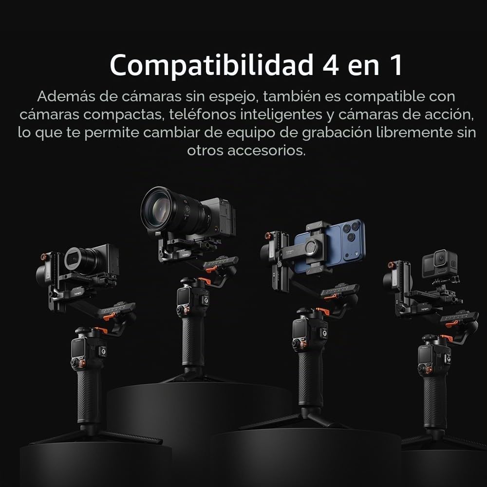 Hohem iSteady MT3 Pro Estabilizador Gimbal, 3 Ejes con Seguimiento IA, CCT | Mando con Pantalla Táctil Extraíble,Carga útil 2.5kg para Sony Canon Fujifilm Nikon Lumix, Cámaras de Acción y Smartphone