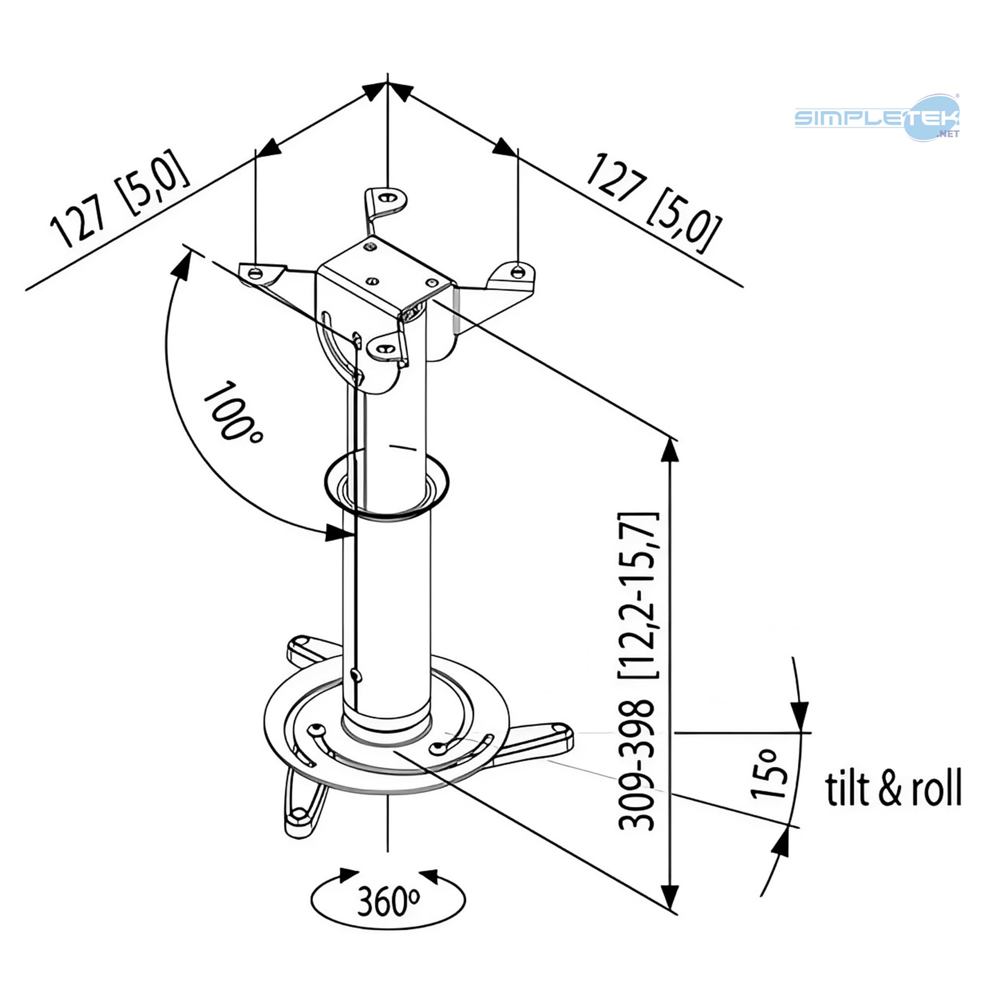 SIMPLETEK - Staffa Supporto da Soffitto per Videoproiettore Proiettore 360° PPC 130 531-804 mm (Ricondizionato)