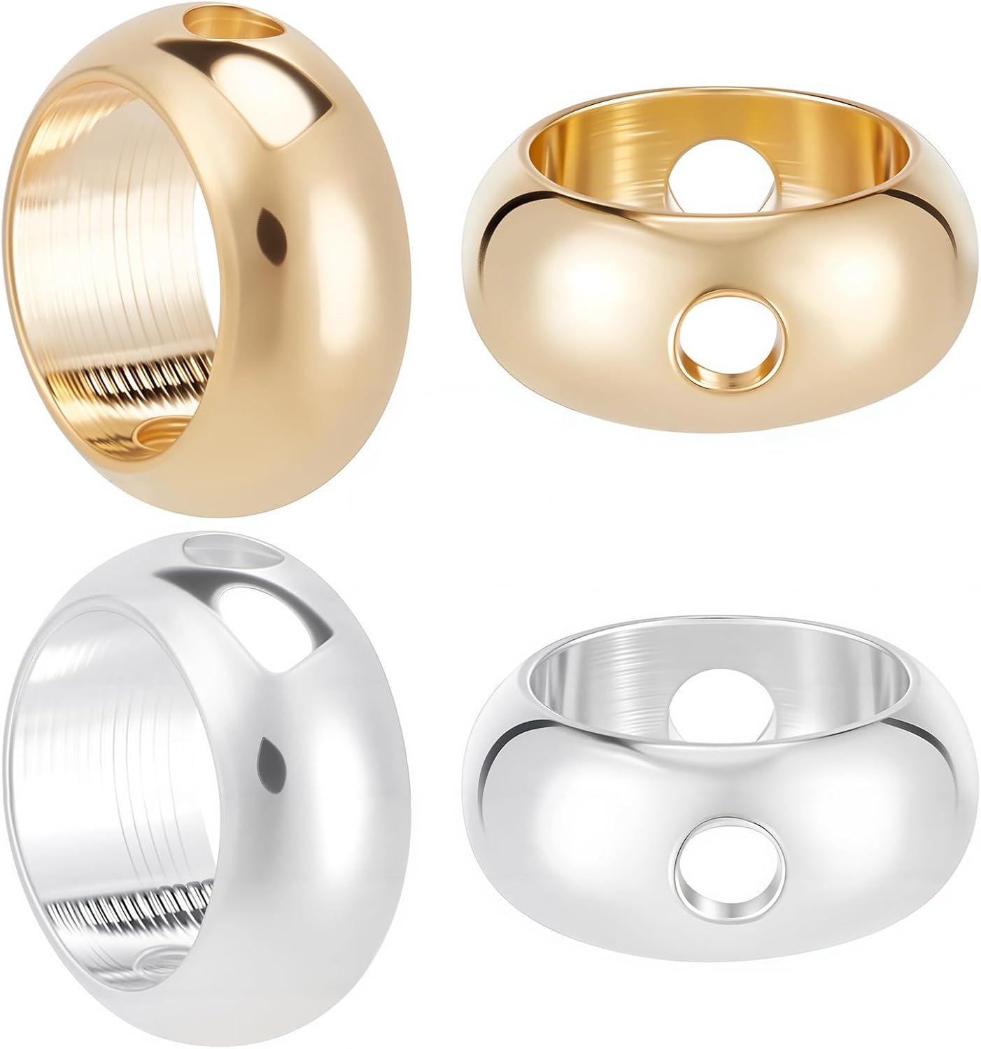 CREATCABIN 50Pcs/Box 24K Gold Plated Circle Round Bead Frame 2 Colors 2 Hole Spacer Brass Connector Ring 925 Sterling Silver Plated for Beading Earring Bracelet Necklace Jewelry Making 6/8/9/10/12mm