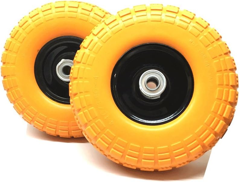 Set of 2-10" Flat Free Tires Wheels with 5/8" Center - Solid Tire Wheel for Dolly Hand Truck Cart/All Purpose Utility Tire