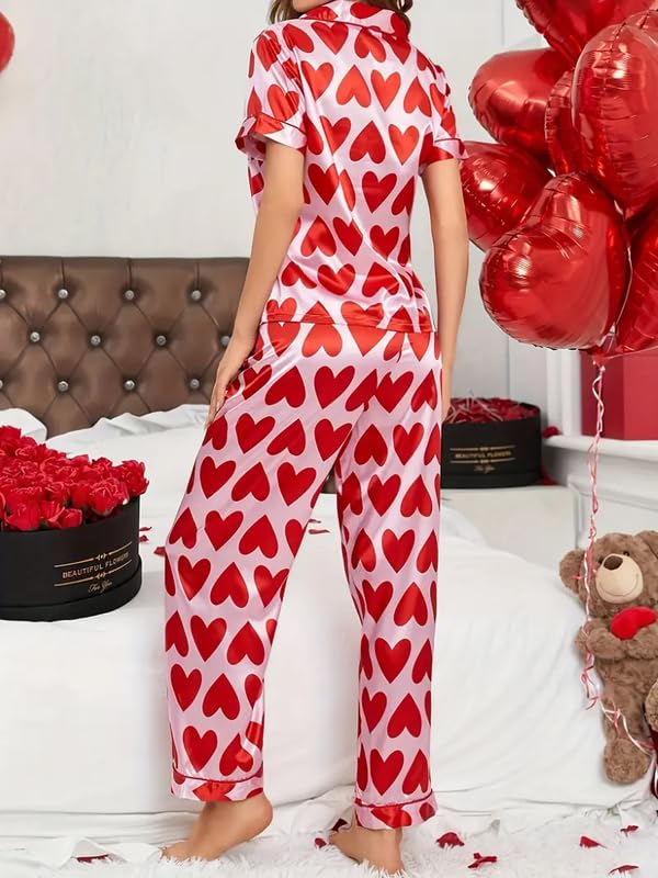 Image of Night Suit for Women with Full Sleeve Button-Down Top with Pant Dress for Woman,Night Dress for Woman, Two-Piece Loungewear Set